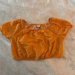 Linen blend orange crop top plus sized
